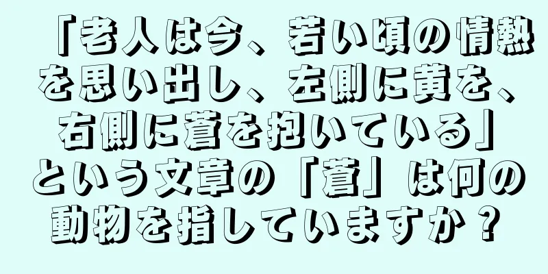 「老人は今、若い頃の情熱を思い出し、左側に黄を、右側に蒼を抱いている」という文章の「蒼」は何の動物を指していますか？