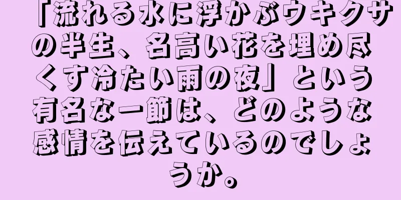 「流れる水に浮かぶウキクサの半生、名高い花を埋め尽くす冷たい雨の夜」という有名な一節は、どのような感情を伝えているのでしょうか。