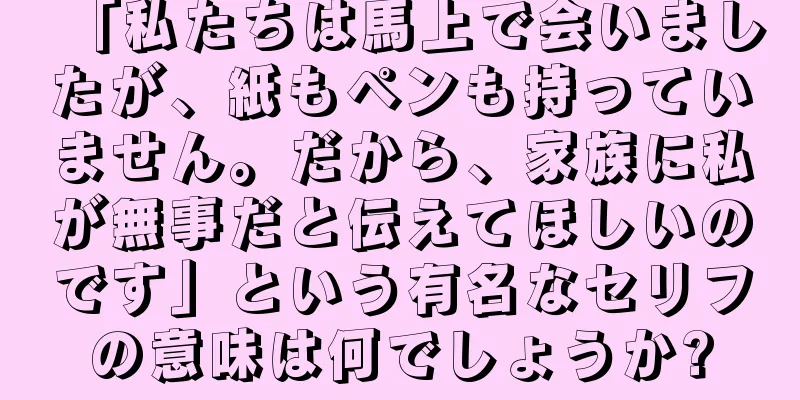 「私たちは馬上で会いましたが、紙もペンも持っていません。だから、家族に私が無事だと伝えてほしいのです」という有名なセリフの意味は何でしょうか?