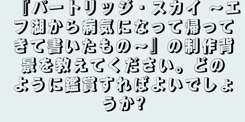 『パートリッジ・スカイ 〜エフ湖から病気になって帰ってきて書いたもの〜』の制作背景を教えてください。どのように鑑賞すればよいでしょうか?