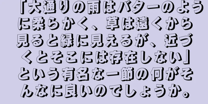 「大通りの雨はバターのように柔らかく、草は遠くから見ると緑に見えるが、近づくとそこには存在しない」という有名な一節の何がそんなに良いのでしょうか。