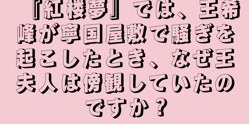 『紅楼夢』では、王希峰が寧国屋敷で騒ぎを起こしたとき、なぜ王夫人は傍観していたのですか？
