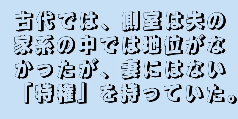 古代では、側室は夫の家系の中では地位がなかったが、妻にはない「特権」を持っていた。