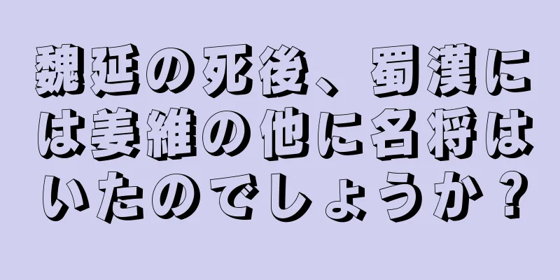 魏延の死後、蜀漢には姜維の他に名将はいたのでしょうか？