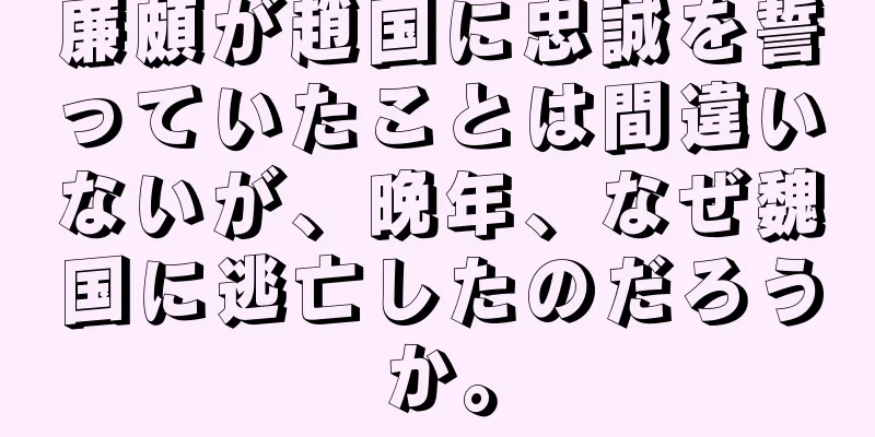 廉頗が趙国に忠誠を誓っていたことは間違いないが、晩年、なぜ魏国に逃亡したのだろうか。