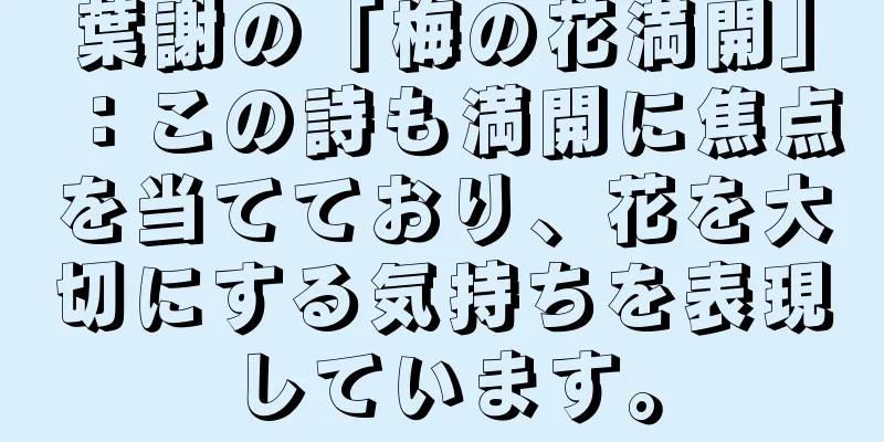 葉謝の「梅の花満開」：この詩も満開に焦点を当てており、花を大切にする気持ちを表現しています。