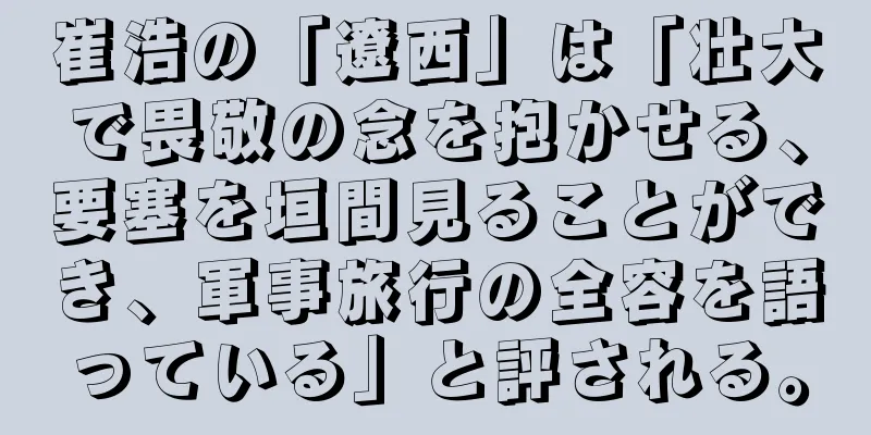 崔浩の「遼西」は「壮大で畏敬の念を抱かせる、要塞を垣間見ることができ、軍事旅行の全容を語っている」と評される。