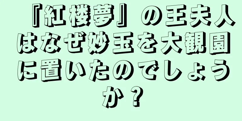 『紅楼夢』の王夫人はなぜ妙玉を大観園に置いたのでしょうか？