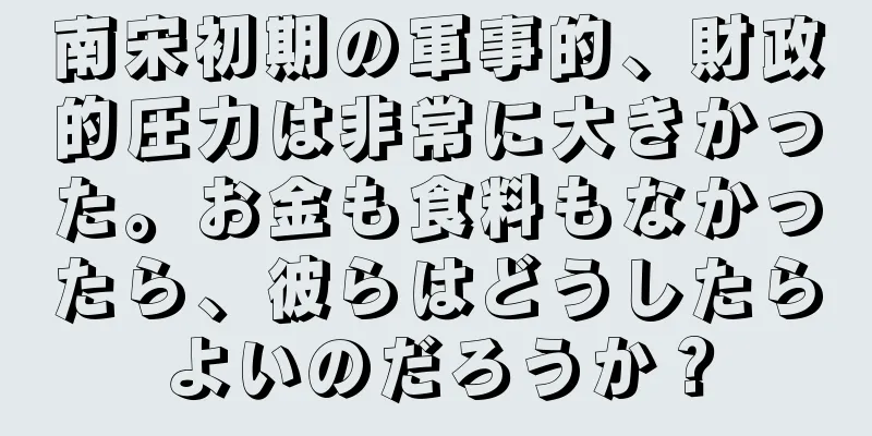 南宋初期の軍事的、財政的圧力は非常に大きかった。お金も食料もなかったら、彼らはどうしたらよいのだろうか？