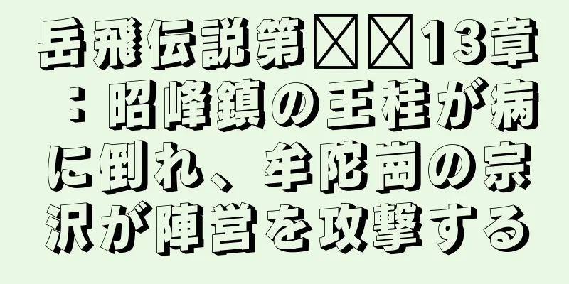 岳飛伝説第​​13章：昭峰鎮の王桂が病に倒れ、牟陀崗の宗沢が陣営を攻撃する