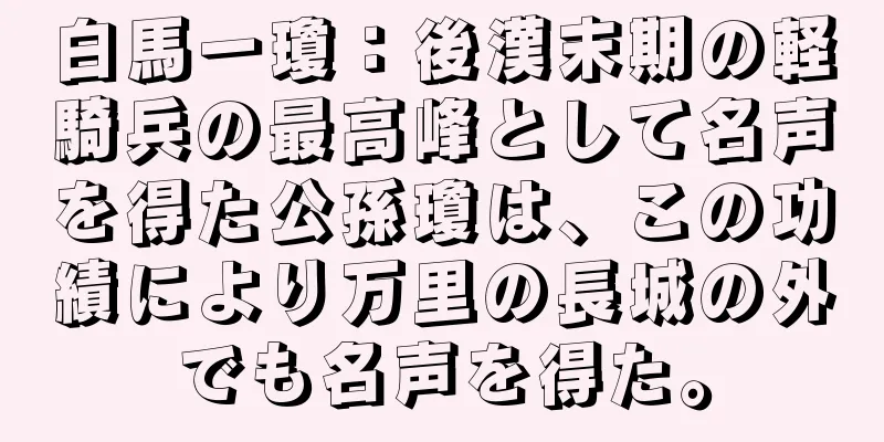 白馬一瓊：後漢末期の軽騎兵の最高峰として名声を得た公孫瓊は、この功績により万里の長城の外でも名声を得た。