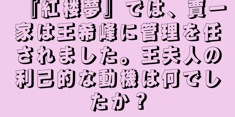 『紅楼夢』では、賈一家は王希峰に管理を任されました。王夫人の利己的な動機は何でしたか？