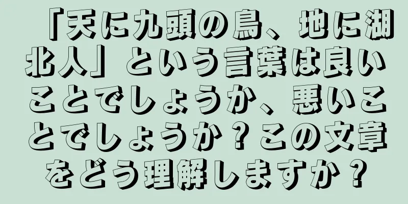 「天に九頭の鳥、地に湖北人」という言葉は良いことでしょうか、悪いことでしょうか？この文章をどう理解しますか？