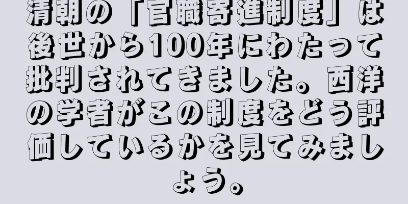 清朝の「官職寄進制度」は後世から100年にわたって批判されてきました。西洋の学者がこの制度をどう評価しているかを見てみましょう。