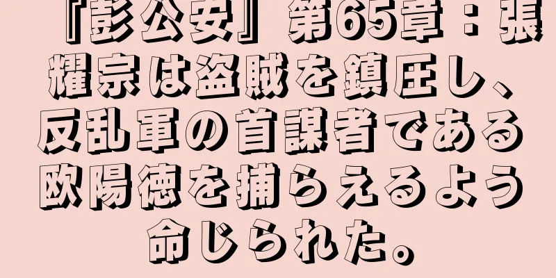 『彭公安』第65章：張耀宗は盗賊を鎮圧し、反乱軍の首謀者である欧陽徳を捕らえるよう命じられた。