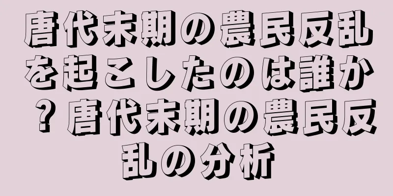 唐代末期の農民反乱を起こしたのは誰か？唐代末期の農民反乱の分析