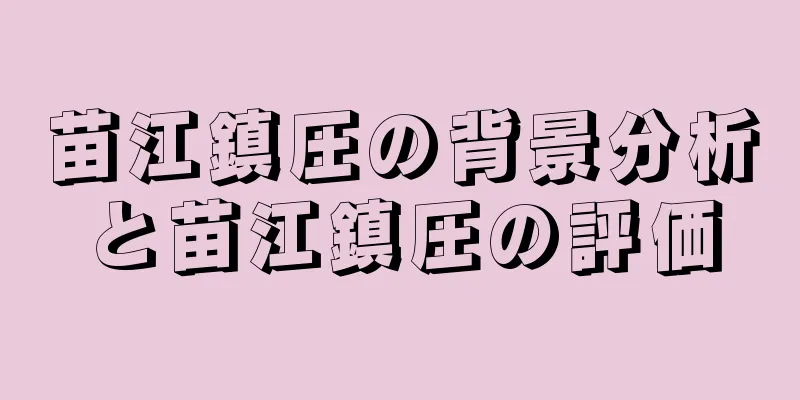 苗江鎮圧の背景分析と苗江鎮圧の評価