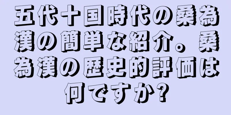 五代十国時代の桑為漢の簡単な紹介。桑為漢の歴史的評価は何ですか?