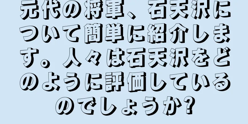 元代の将軍、石天沢について簡単に紹介します。人々は石天沢をどのように評価しているのでしょうか?