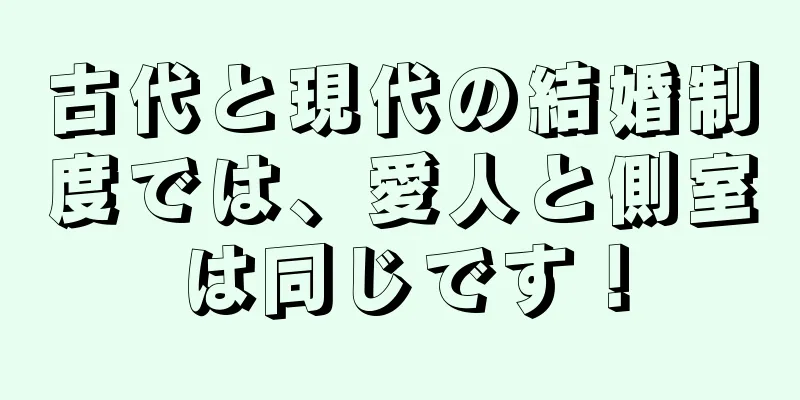 古代と現代の結婚制度では、愛人と側室は同じです！