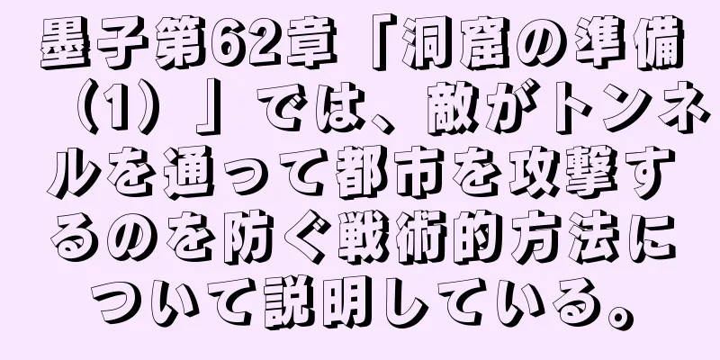 墨子第62章「洞窟の準備（1）」では、敵がトンネルを通って都市を攻撃するのを防ぐ戦術的方法について説明している。
