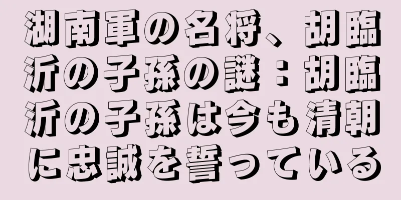 湖南軍の名将、胡臨沂の子孫の謎：胡臨沂の子孫は今も清朝に忠誠を誓っている
