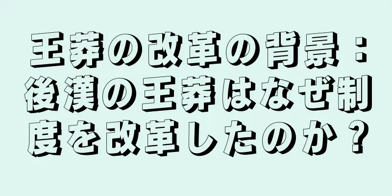 王莽の改革の背景：後漢の王莽はなぜ制度を改革したのか？