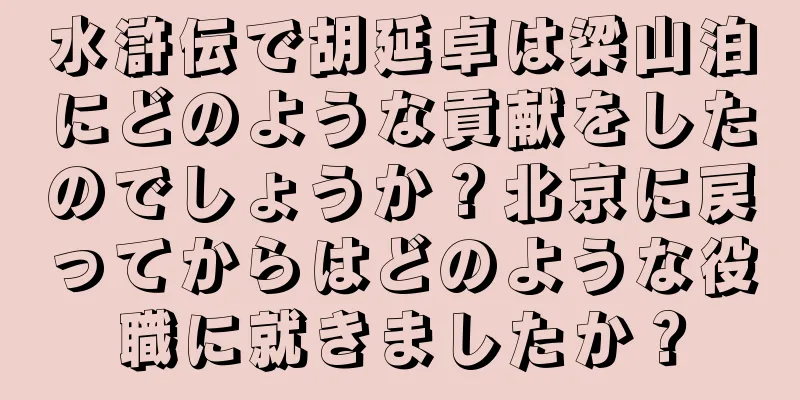 水滸伝で胡延卓は梁山泊にどのような貢献をしたのでしょうか？北京に戻ってからはどのような役職に就きましたか？