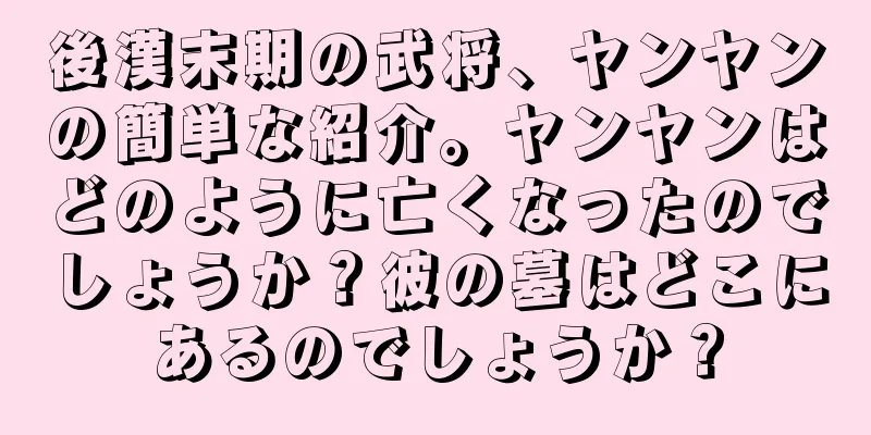 後漢末期の武将、ヤンヤンの簡単な紹介。ヤンヤンはどのように亡くなったのでしょうか？彼の墓はどこにあるのでしょうか？