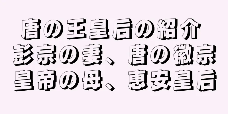 唐の王皇后の紹介 彭宗の妻、唐の徽宗皇帝の母、恵安皇后
