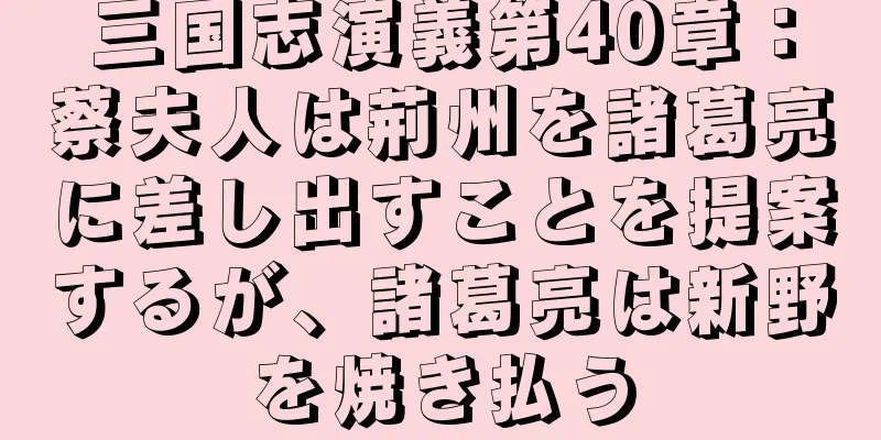 三国志演義第40章：蔡夫人は荊州を諸葛亮に差し出すことを提案するが、諸葛亮は新野を焼き払う