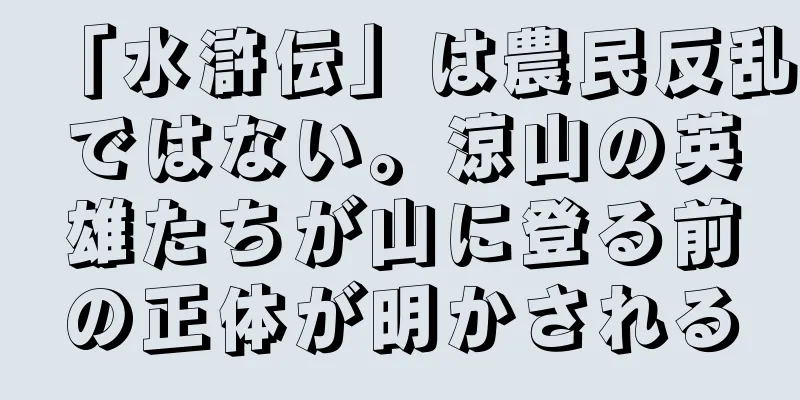 「水滸伝」は農民反乱ではない。涼山の英雄たちが山に登る前の正体が明かされる