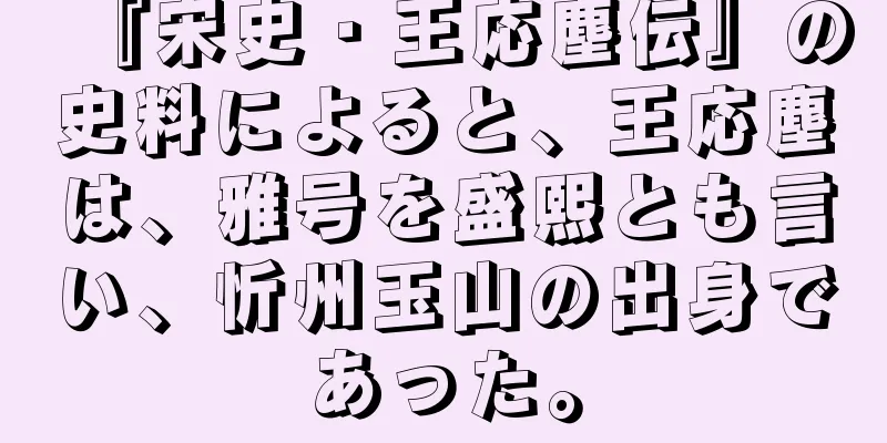 『宋史・王応塵伝』の史料によると、王応塵は、雅号を盛熙とも言い、忻州玉山の出身であった。