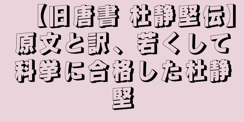 【旧唐書 杜静堅伝】原文と訳、若くして科挙に合格した杜静堅